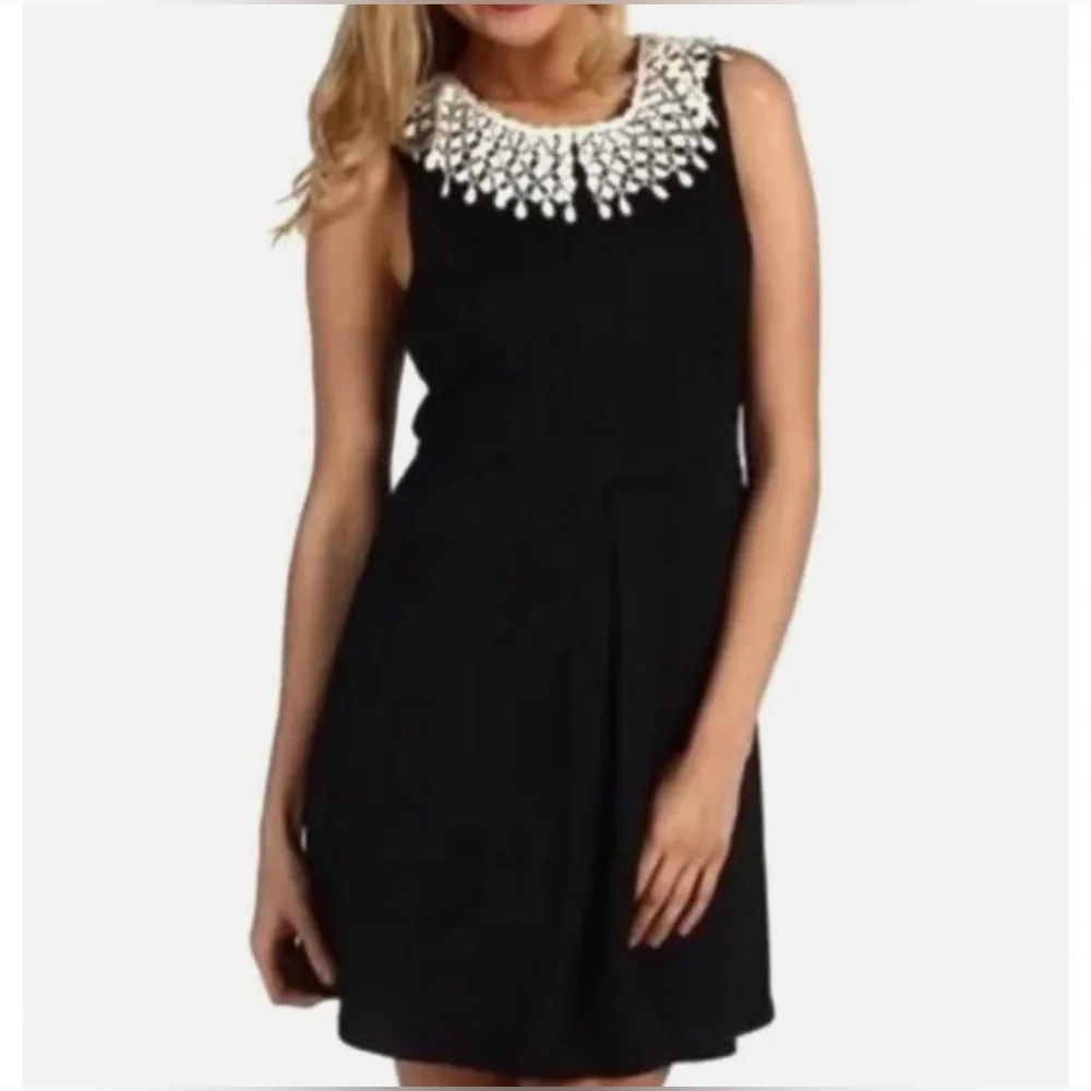 NWT Free People Black Skater‎ Dress With ivory Crochet Collar Size small - Picture 4 of 8